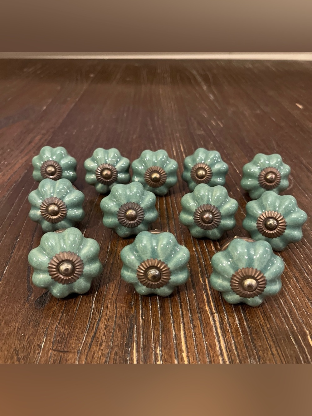 Ceramic Floral Knob Pulls in Seafoam Green - Set of 12